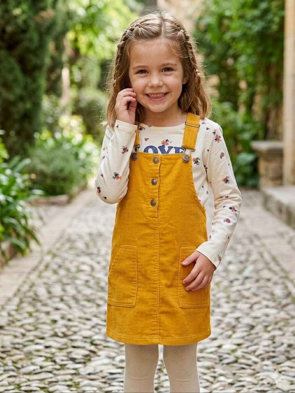 Losan Kids Corduroy Overall Dress & Floral Love Tee Bundle | Sizes 5 & 6